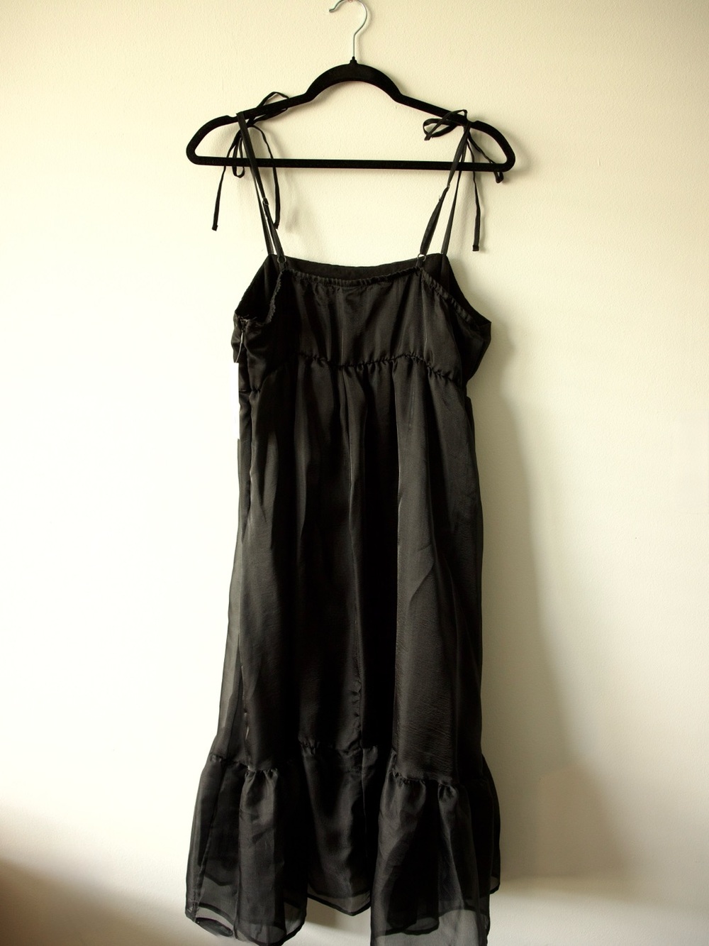wild fable Black Sheer Tiered Midi Dress with Tie Straps and Ruffle Hem - Picture 6 of 13